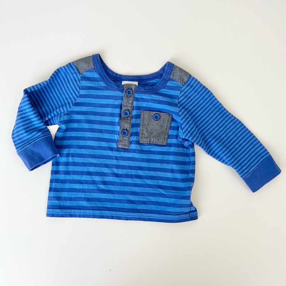 Hanna Andersson Blue Striped Henley Tee